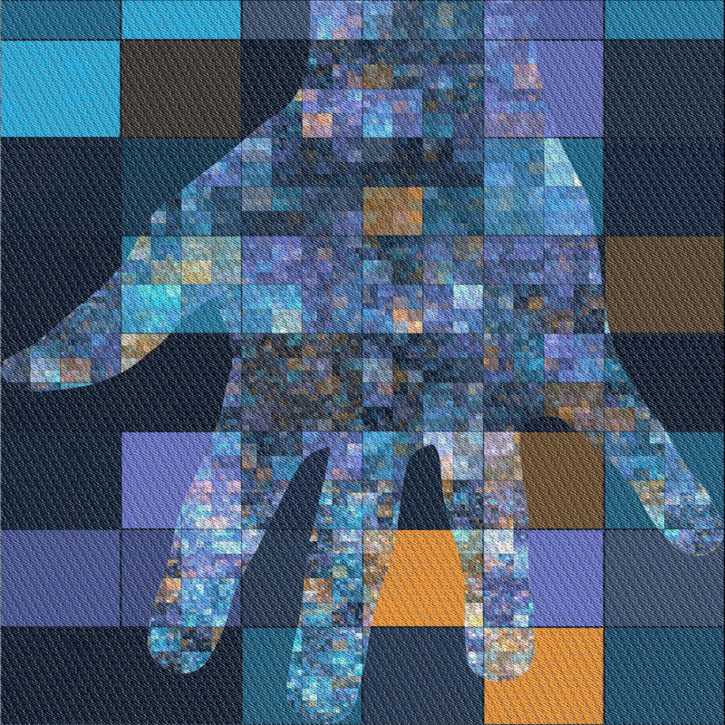 Tapis bleu marine / jaune en laine et polyester tissé à la machine Fontvieille, Carré 6 pi