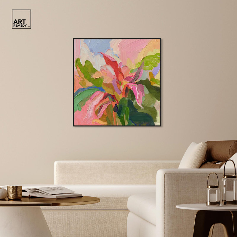 Art Remedy, art tropical brillant sur toile, Structure noire, H 12 po x l 12 po