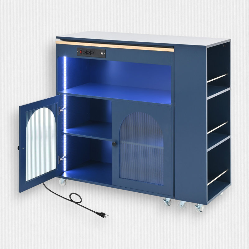 Solid Wood Top Kitchen Island, Blue