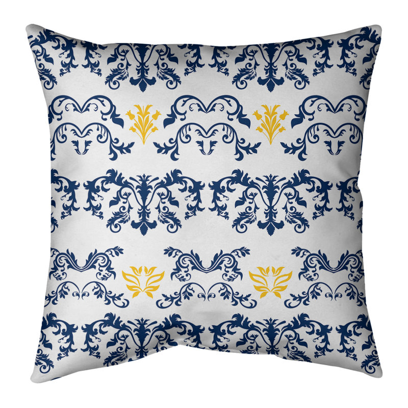 Housse de coussin Los Angeles Flash Football Baroque, 20 po X 20 po, Blanc / bleu marine / jaune, Faux lin