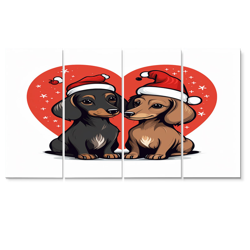 Mignon teckel mignon - Art mural 4 pièces, H 32 po x l 64 po
