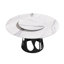 Table de salle à manger de 57,78 po en pierre frittée ronde, base en fer noir, table tournante blanche de 31,5 po, capacité de 6 à 8, faible perméabilité à l'eau et base en métal chic facile à nettoyer en noir, disque rotatif, 6 à 8 personnes, chauffant