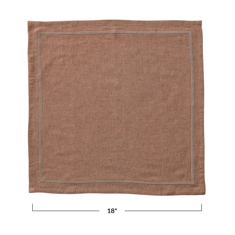 Linen Blend Napkins With Embroidered Boarder, Orange