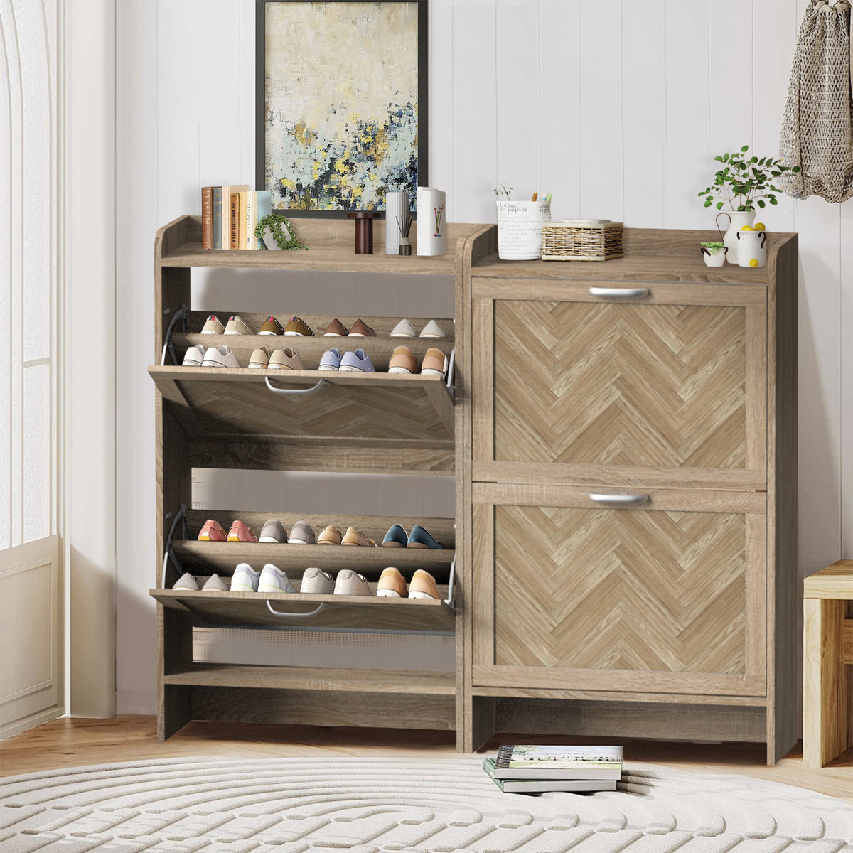 Loon Peak® Cupertino 16 Pair Stackable Shoe Storage Cabinet,herringbone ...