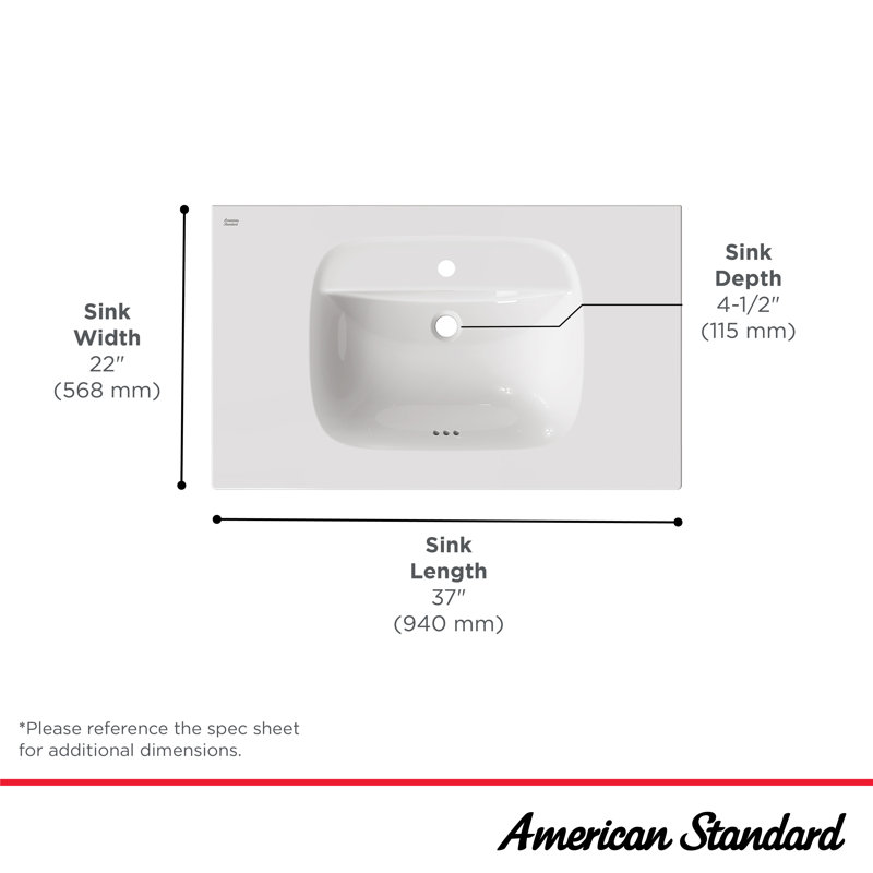 White Ceramic 37'' Vanity Top with Integrated Sink