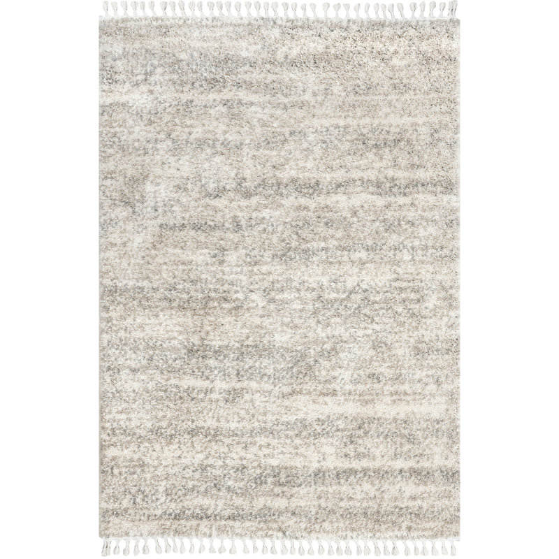 Tapis à poil long performance gris clair, beige et ivoire Makenna, Rectangle 8 pi 10 po x 12 po 8 po
