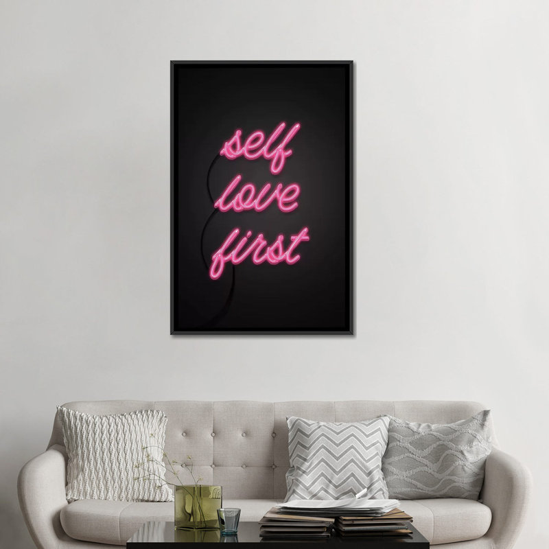 « self love first », impression sur toile tendue, Toile avec cadre noir, Pas de tapis, H 48 po x l 32 po x P 1,5 po