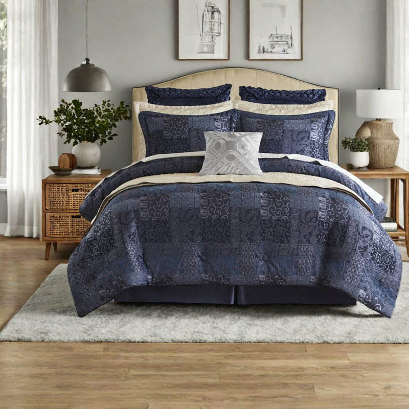 Ensemble de literie pour grand lit de qualité supérieure, jacquard en polyester 4 pièces au design luxueux pour chambre à coucher