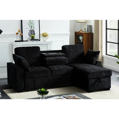 Canapé modulaire à 3 places en chenille gris foncé avec porte-gobelet intégré, rangement convertible et plateau rembourré pour ensemble confortable, dossiers réglables, longue durée