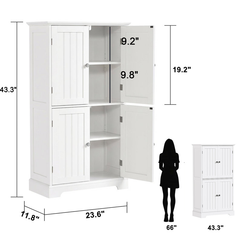 43.3"H Bathroom Storage Cabinet with 4 Doors, White