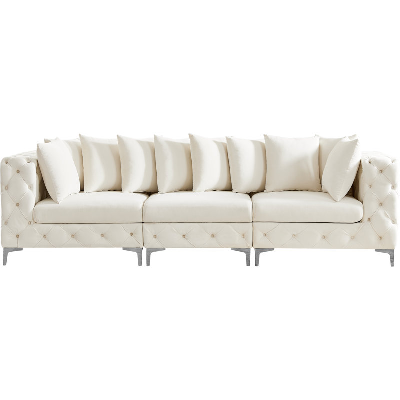 Izamar 109'' Velvet Sofa, Cream Velvet