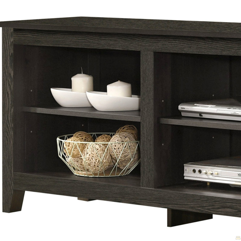 70"W TV Stand With Open Shelves And Cable Management, Dark Gray