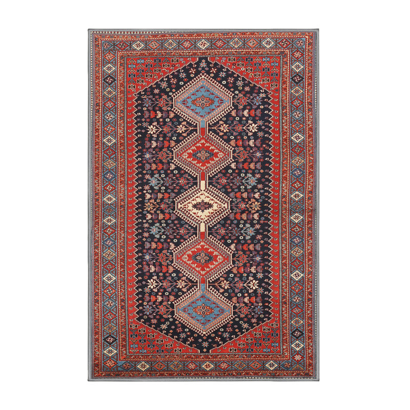 Tapis rouge / bleu marine Southwestern, Rectangle 5 pi x 7 pi
