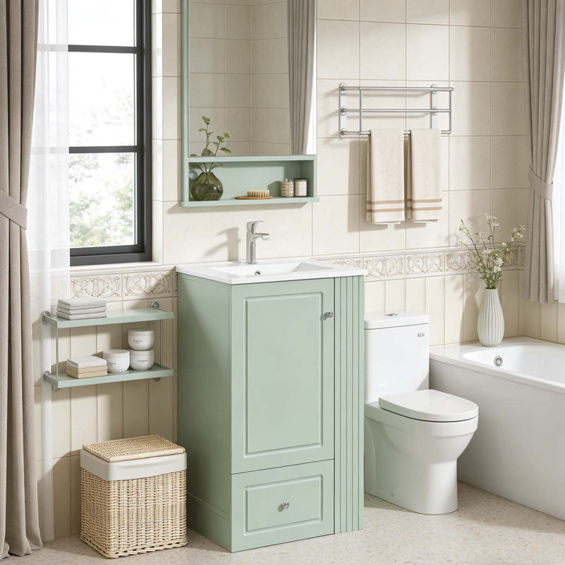 Meuble-lavabo de 20 pouces avec lavabo en céramique, pour espaces compacts, Vert