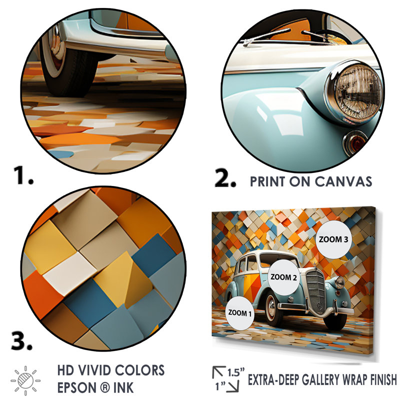 «Cubist 1950S Car Vintage Evolution I», Toile tendue, H 12 po x l 20 po x P 1 po