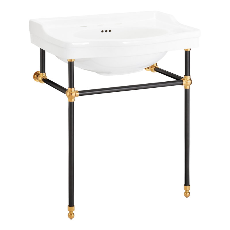 30" Cierra 31" Tall Vitreous China Rectangular Console Bathroom Sink with Overflow, Matte Black/Gold