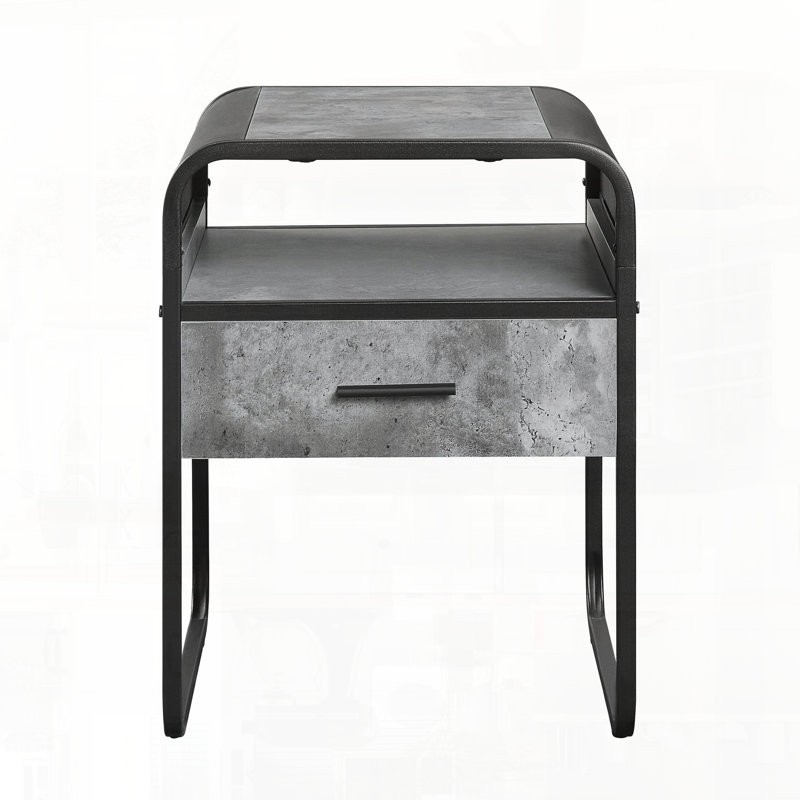 Table de bout au design moderne et épuré avec tiroir et tablette en métal