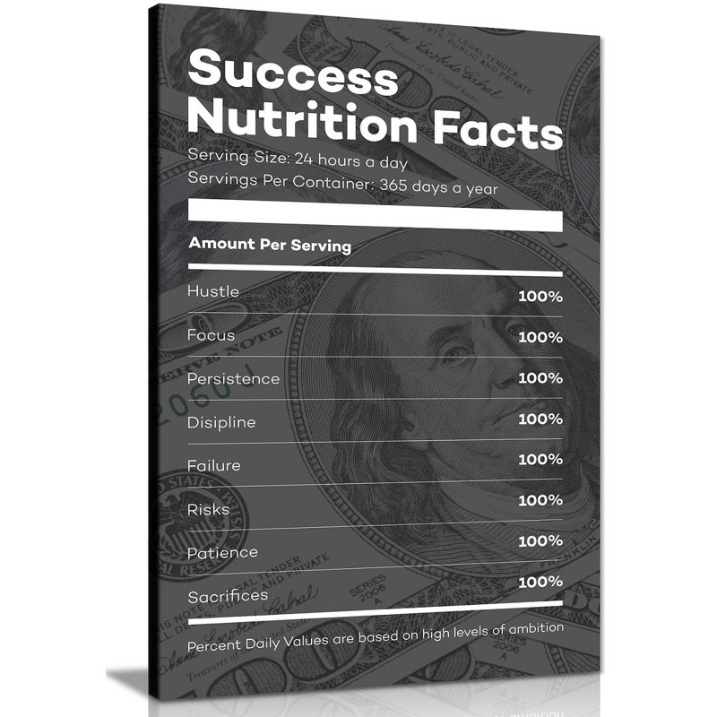 Inspirational Motivational Success Nutritional Facts - Wrapped Canvas Print, 31cm H x 20cm W