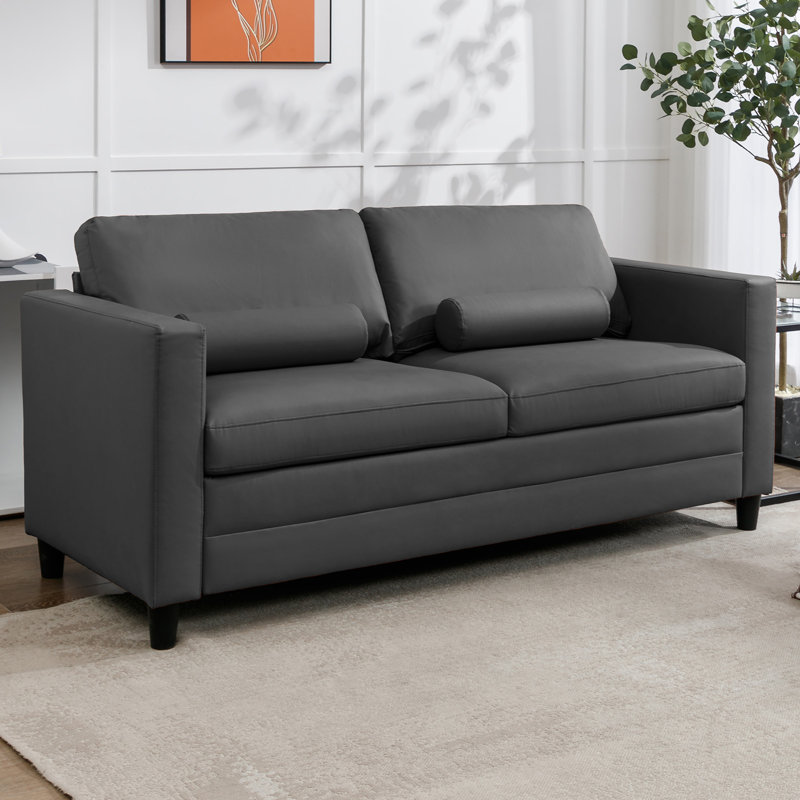 Grand canapé-lit en similicuir gris foncé, Gris foncé, H 35,5 po x l 79 po x P 29,5 po