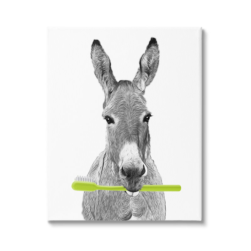 «Donkey Toothbrush», animal rigolo sur toile, H 30 po x l 24 po x P 1,5 po