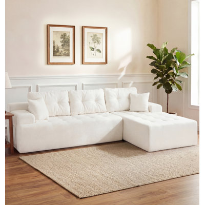 Canapé modulaire 108 po Cloud Sherpa, méridienne en L avec capitonnage à boutons, canapé en mousse à mémoire de forme avec poche latérale pour salon et appartement