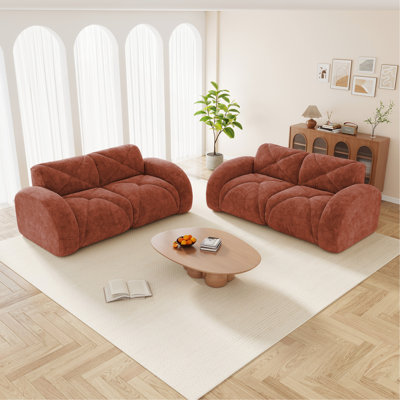2-Piece Sofa Set Comfy Sofa Couch,  2+2 Seater Sofa Set,Deep Seat Sofa,Soft Velvet Fabric,32D High Density Sponge  Bottom,No Assembly Required, Modern Sofa Set for Living Room,Red Brown