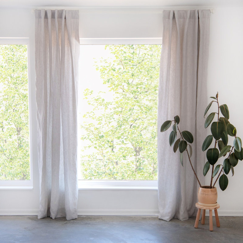100% French Linen Curtain Set, 50" W x 96" L, Pebble Heather
