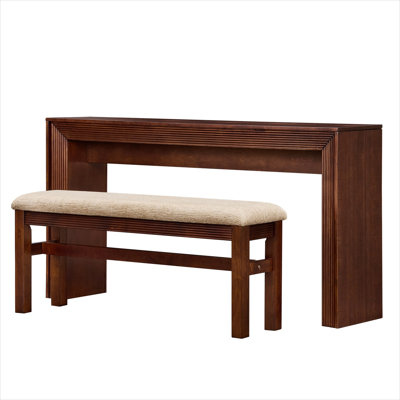 Ensemble de table de bar rectangulaire avec 2 tabourets rembourrés, placage en bois brun riche, table de salle à manger à hauteur de comptoir de 59 pouces pour la cuisine ou l'espace de divertissement