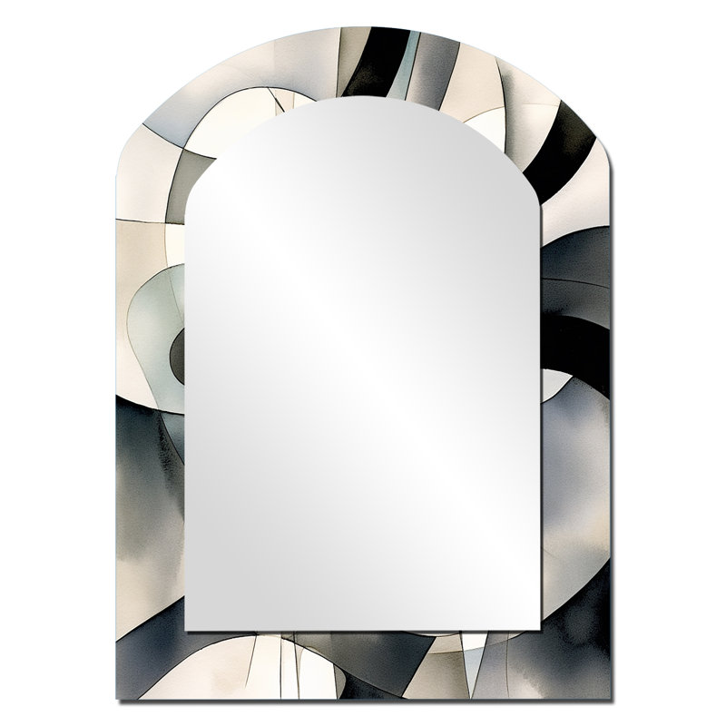 Abstract Neutral XIII - Geometric Asymmetrical Large Mirror, Modern Arch Unique Wall Mirror Decor, Printed Metal Art