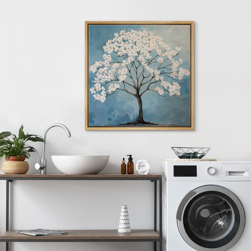 Flowers Blossom On Tree Branches, Natural Floater Frame, 16" H x 16" W