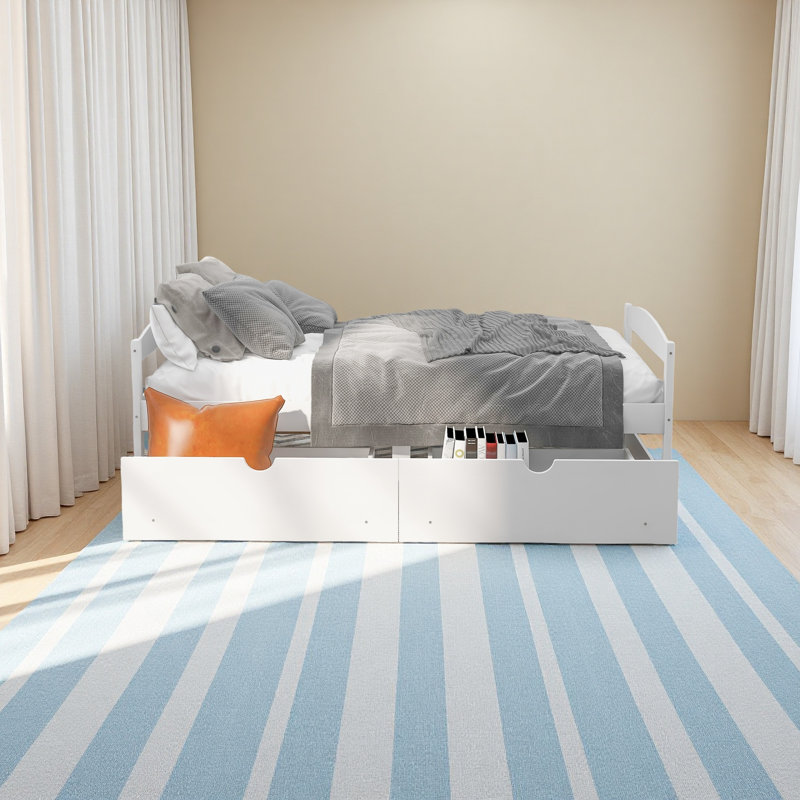 Platform Bed, With Two Drawers, White