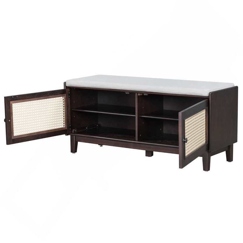 Banc d'entrée en rotin avec rangement Boho, Espresso