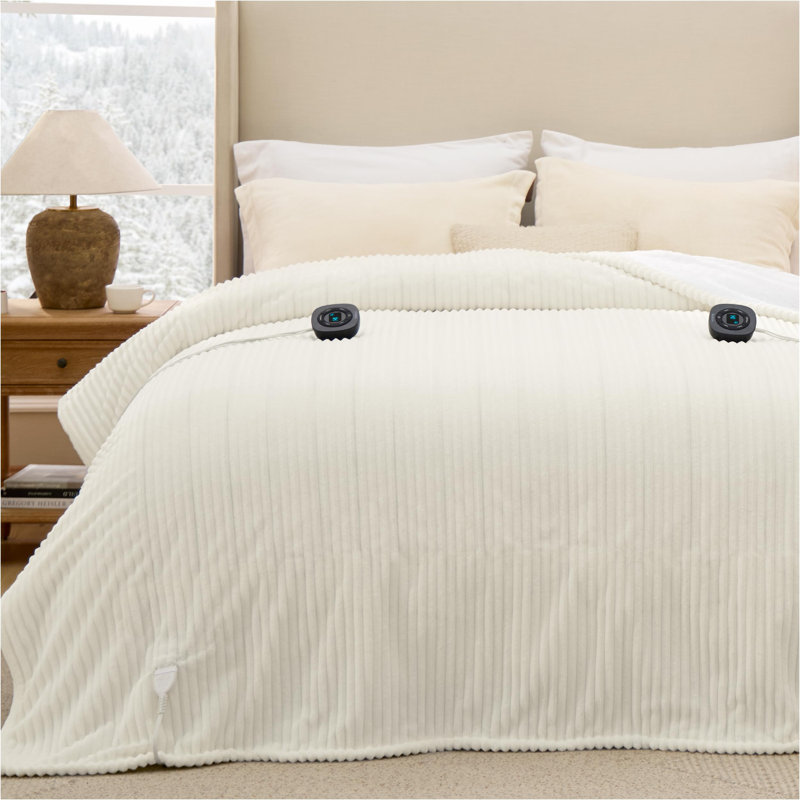 Couverture électrique chauffante en flanelle à nervures, chauffage avec 10 réglages de chaleur et 10 réglages de temps, arrêt automatique avec minuterie 8 heures, GentleSoft ™ 