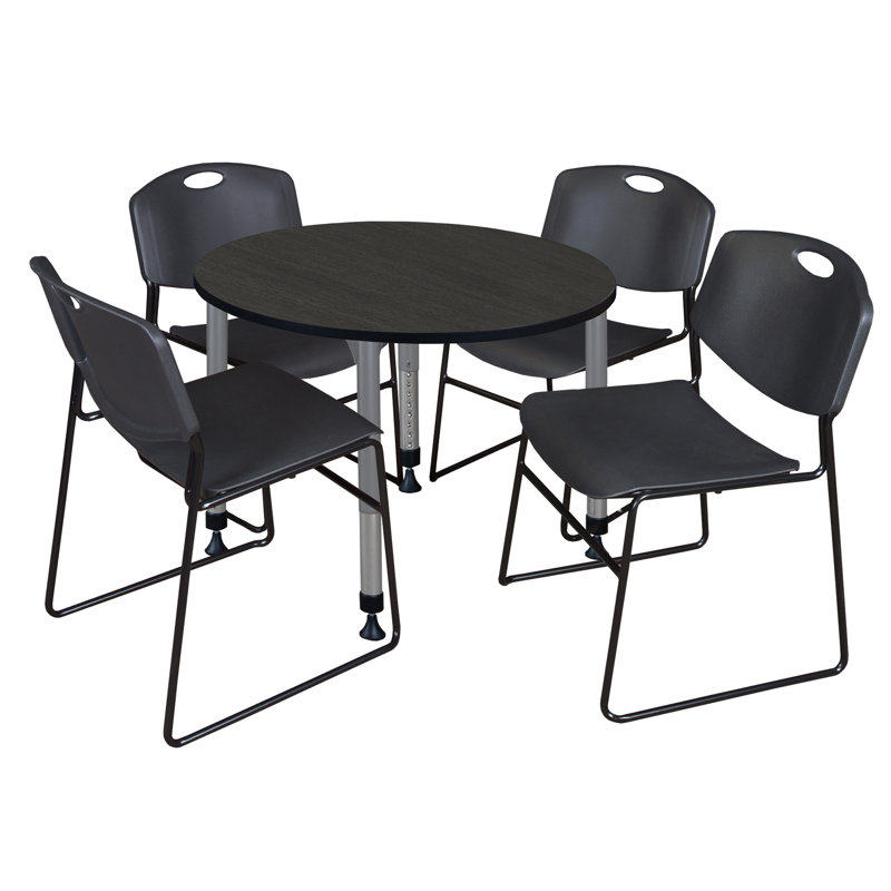 Kee Round Mobile Breakroom Table and Chair Set, 34" H x 36" L x 36" W, Maple/Black