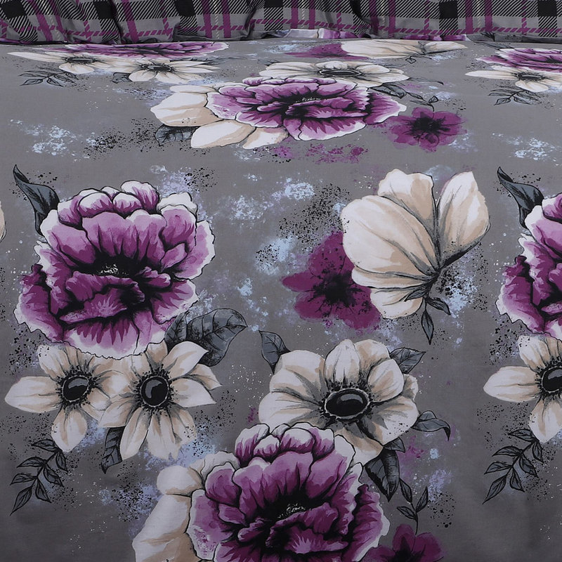 Rasheema Duvet Set, Super King - 2 Standard Pillowcases, Stunning Cassia Floral, Grey/Purple