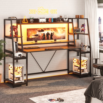  Bureau d'ordinateur de jeu ergonomique avec huche à DEL 78,8 po Jenisha 