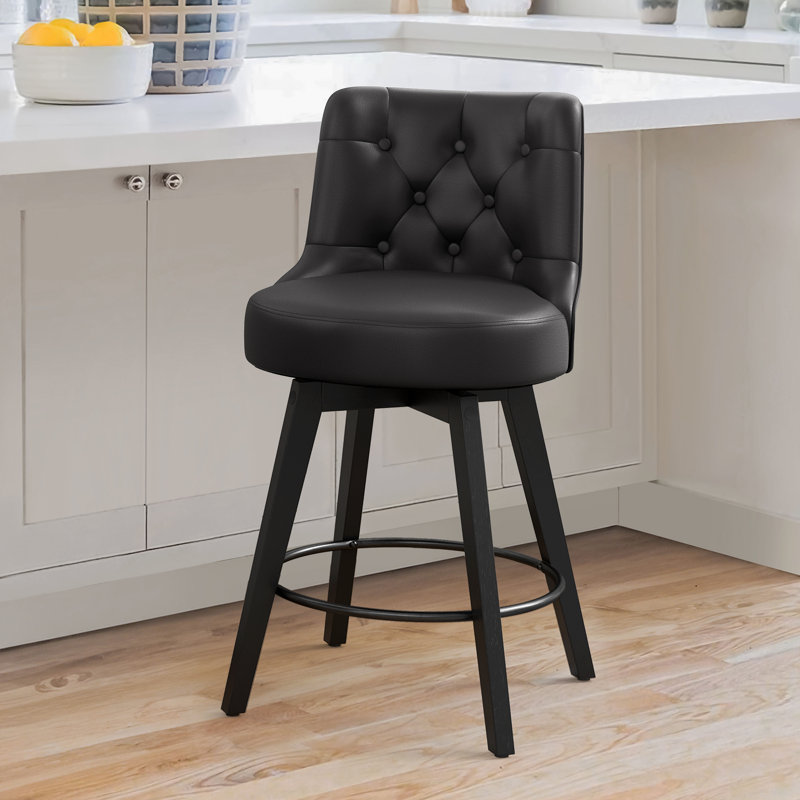 Arleine Swivel 26.7'' Upholstered Counter Stool, Black