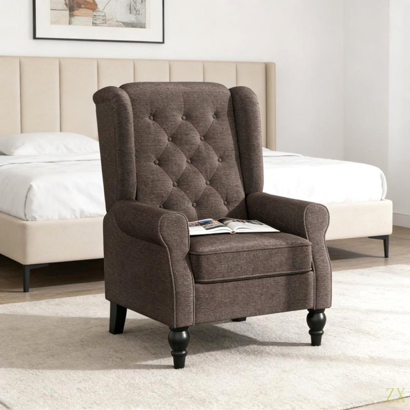 Méridienne capitonnée à boutons, fauteuil à oreilles, Brown Fabric