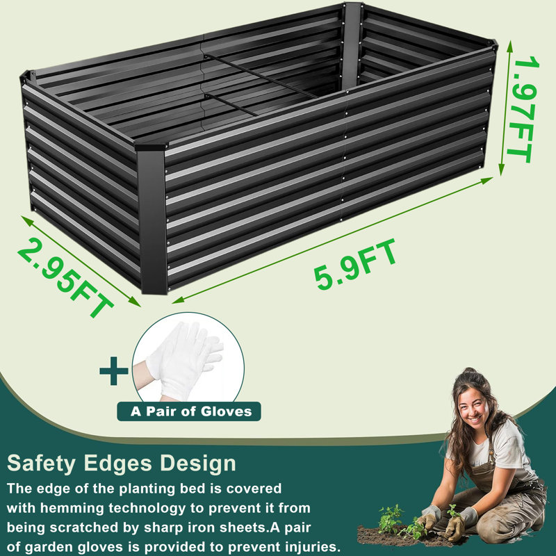 Ensemble de lit de jardin surélevé galvanisé 2Pack Denishia, jardinière en métal, H 23,62 po x l 70,87 po x P 35,43 po, Noir