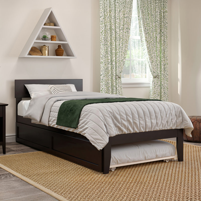 Lit plateforme avec lit gigogne en bois massif Farrah de Three Posts ™, Simple TG, Brun foncé espresso