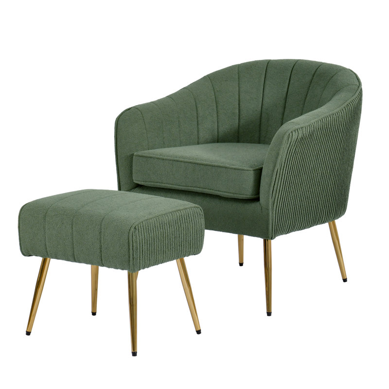 Fauteuil demi-tonneau avec repose-pieds 2 pièces Boucle, Ours en peluche vert