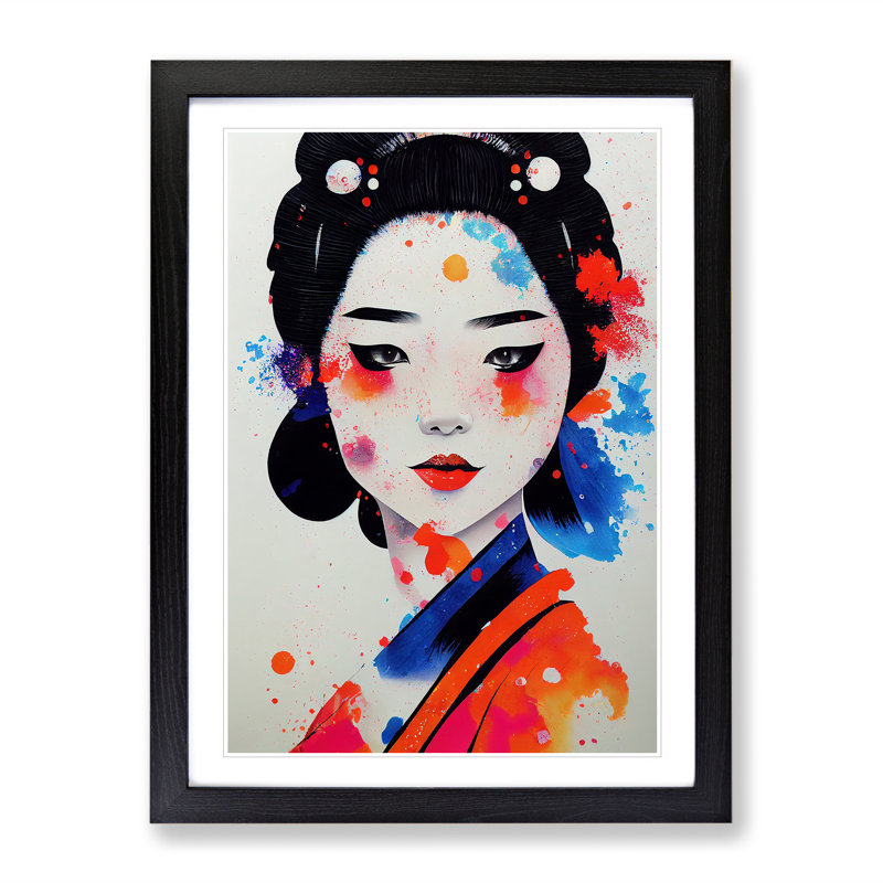 Paint Splashed Geisha No.3 - Wall Art, Black Framed, 64cm H x 46cm W x 2cm D