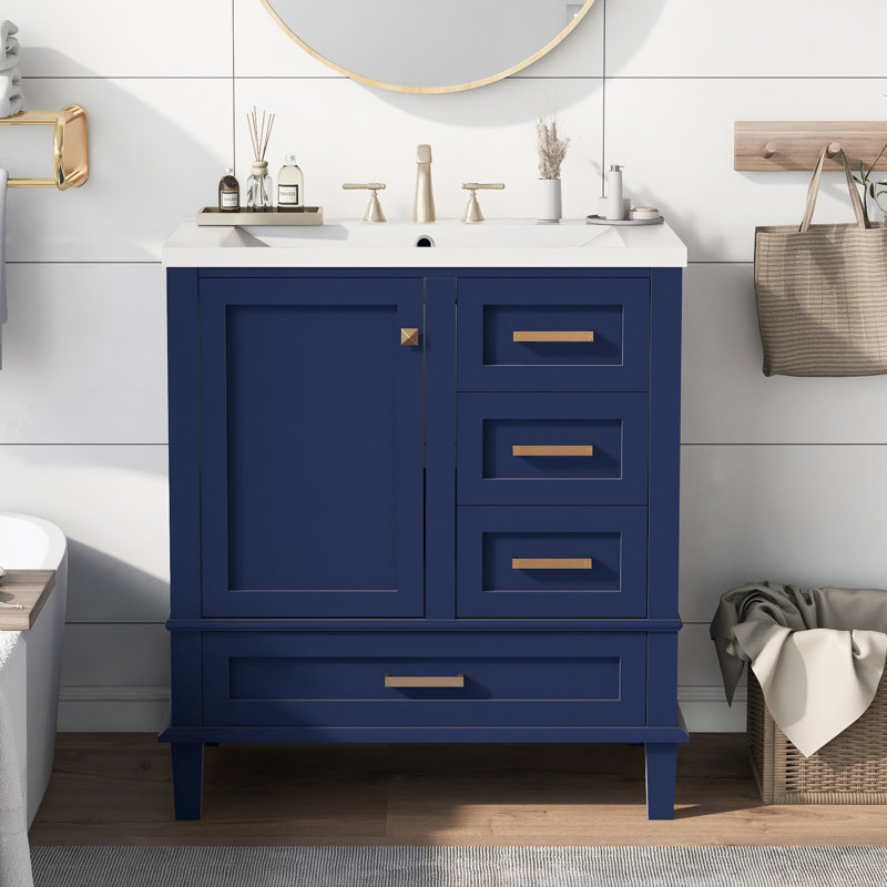 Meuble-lavabo simple 30 po avec plateau Pantilimon, Bleu