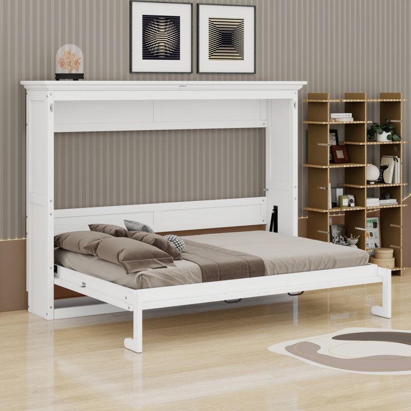 Fold Down Murphy Bed That Looks Like a Cabinet, White