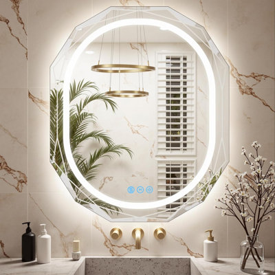 Miroir de salle de bain ovale 30 po x 36 po à DEL, anti-buée rétroéclairé