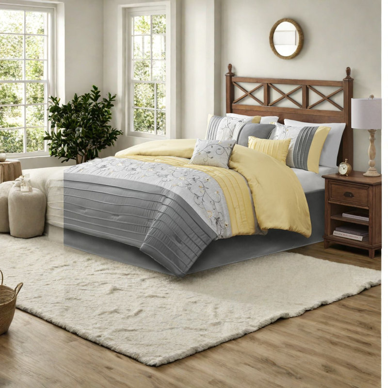 Luxurious Yellow Bedding Sets, Polyester Embroidery, Elegant Home Comfort