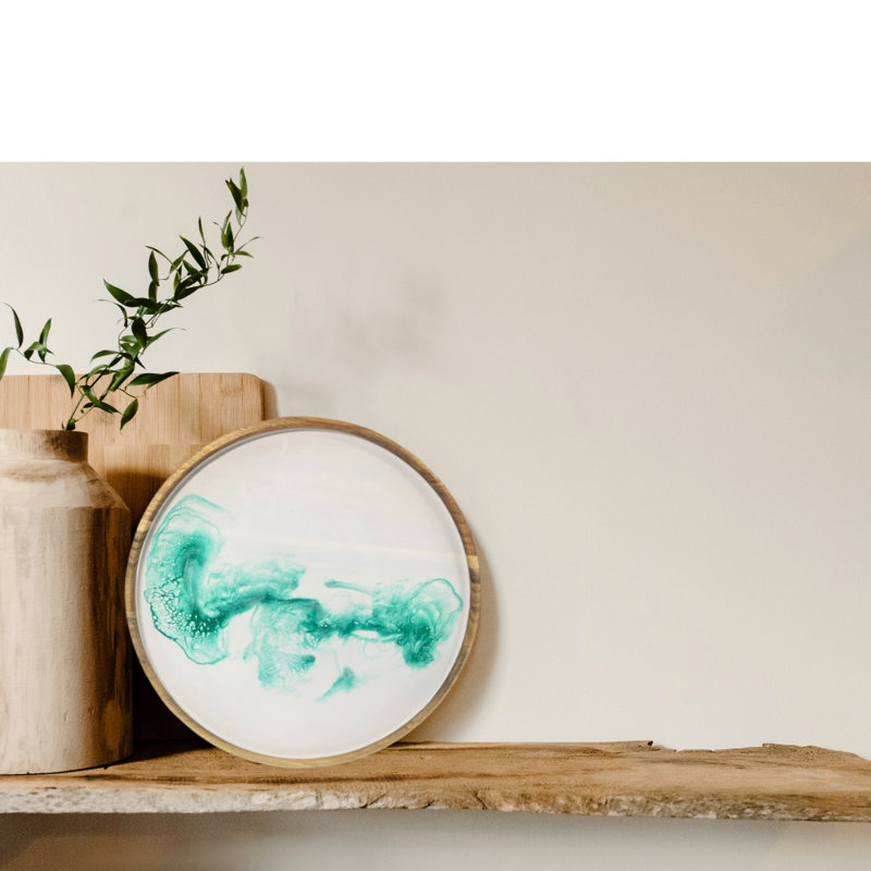 Round Decorative Serving Tray Acacia Wood Epoxy Resin Pattern Decor