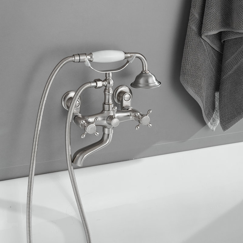 2 Handle Wall Mounted Clawfoot Tub Faucet, Brushed Nickel