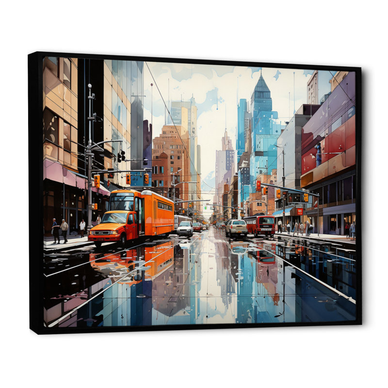 «Skyscrapers Urban Heights V», reproduction sur toile, H 16 po x l 32 po x P 1 po, Cadre flottant noir