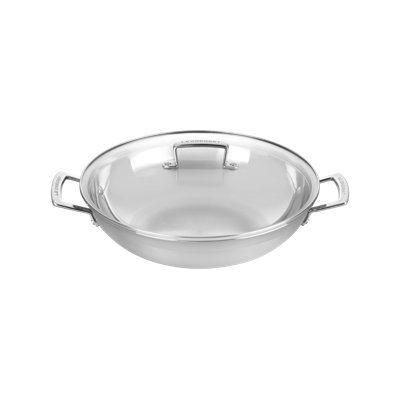 Le Creuset Classic Stainless Steel Round Wok With Glass Lid, 4.5 Qt.